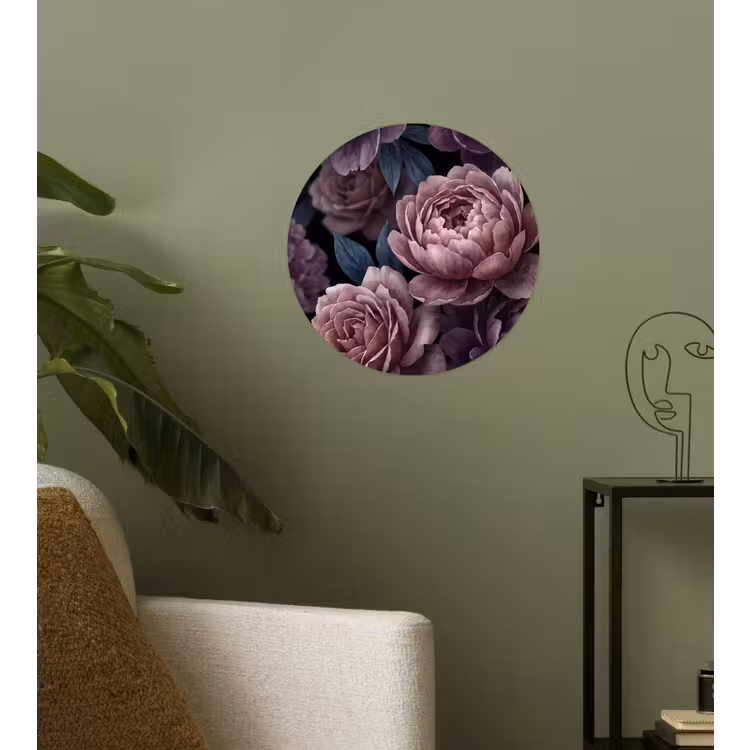 Bloemen - Patroon - Donker - Botanisch - Paars Wandcirkel behangsticker klein -sfeer2