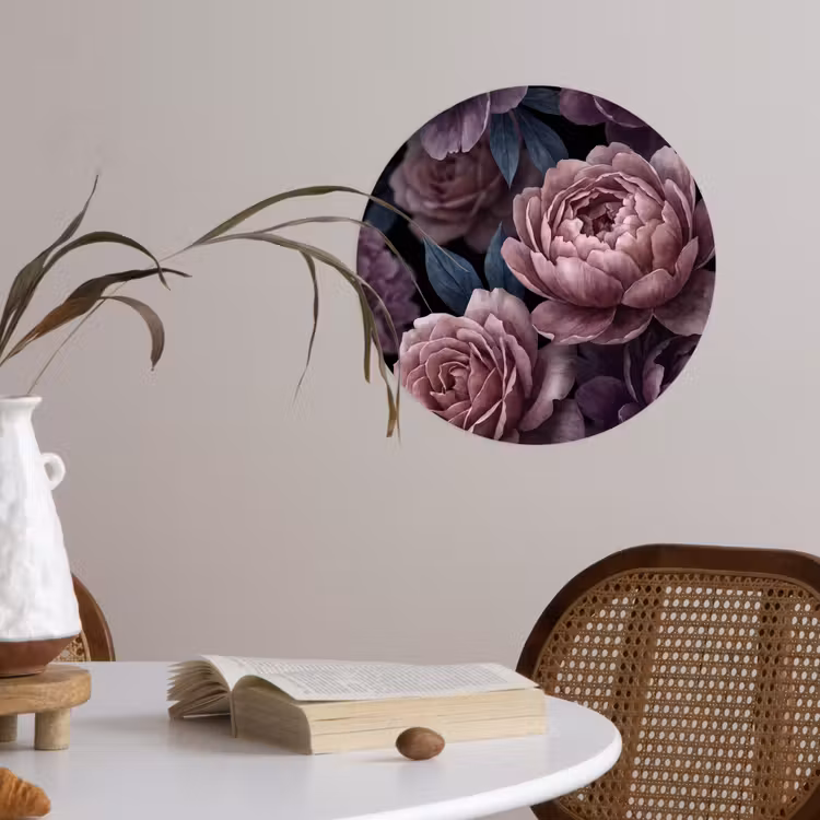 Bloemen - Patroon - Donker - Botanisch - Paars Wandcirkel behangsticker klein -sfeer3