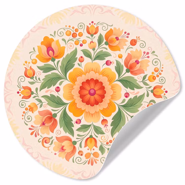 Bloemen - Patroon - Decoratief - Oranje Wandcirkel behangsticker klein -3d
