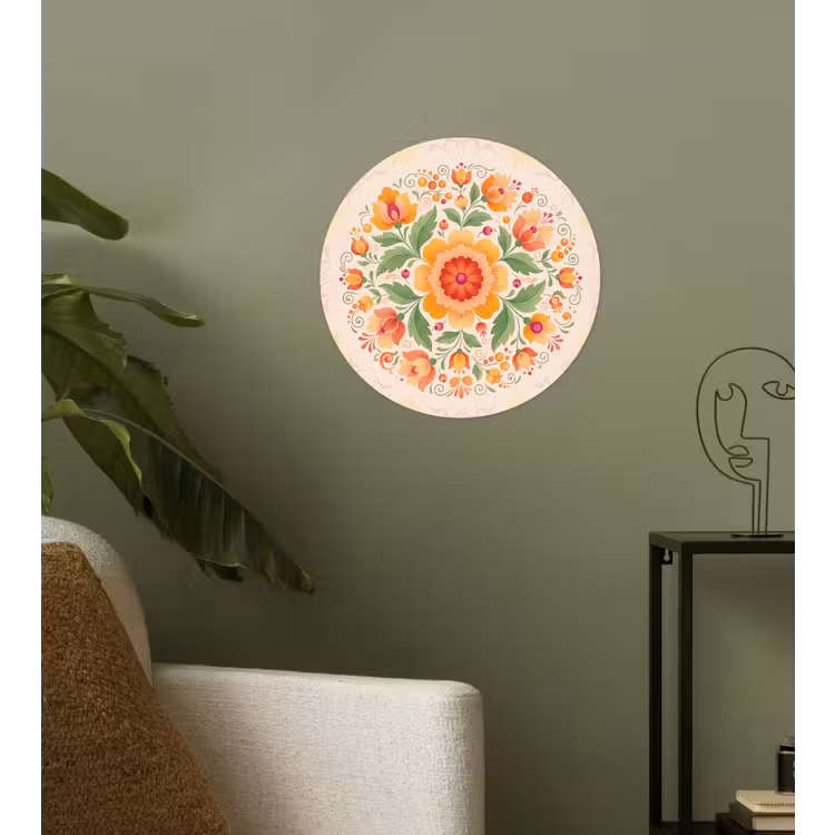 Bloemen - Patroon - Decoratief - Oranje Wandcirkel behangsticker klein -sfeer2