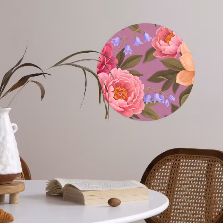 Bloemen - Patroon - Illustratie - Roze Wandcirkel behangsticker klein -sfeer3