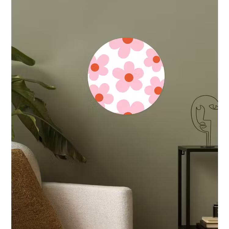 Bloemen - Patroon - Modern - Roze - Wit Wandcirkel behangsticker klein -sfeer2