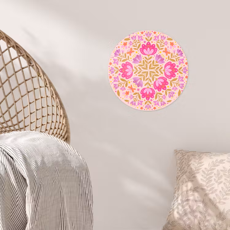 Bloemen - Patroon - Natuur - Abstract - Roze Wandcirkel behangsticker klein -sfeer4