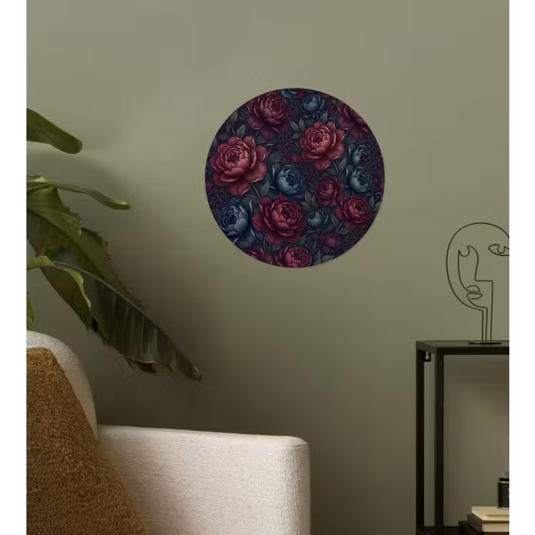 Bloemen - Patroon - Natuur - Klassiek - Donker Wandcirkel behangsticker klein -sfeer2