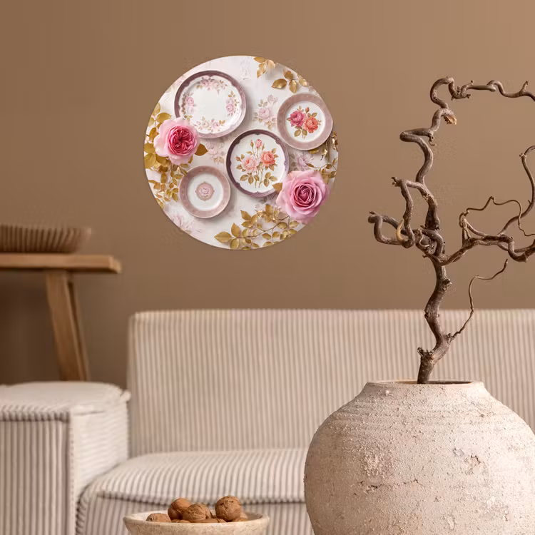 Bloemen - Patroon - Vintage - Roze - Decoratie Wandcirkel behangsticker klein -sfeer1