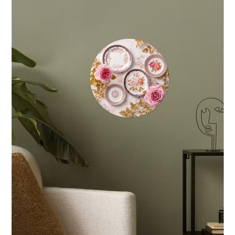 Bloemen - Patroon - Vintage - Roze - Decoratie Wandcirkel behangsticker klein -sfeer2