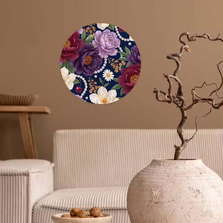 Bloemen - Parels - Decoratie - Modern - Blauw Wandcirkel behangsticker klein -sfeer1