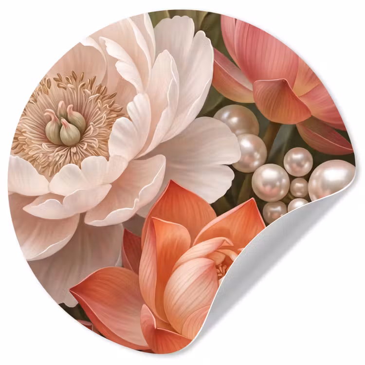 Bloemen - Parels - Elegant - Roze - Wit Wandcirkel behangsticker klein -3d