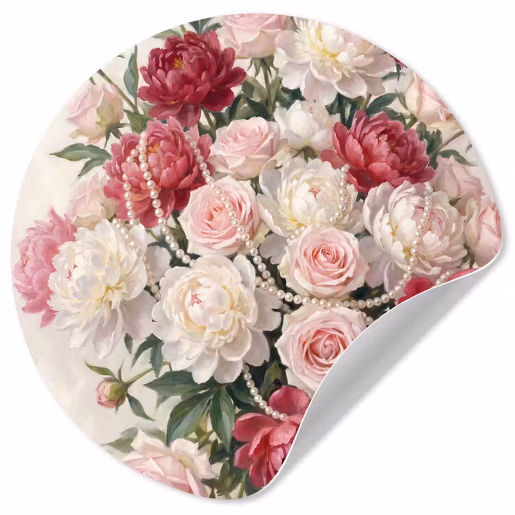 Bloemen - Parels - Romantiek - Klassiek - Roze Wandcirkel behangsticker klein -3d