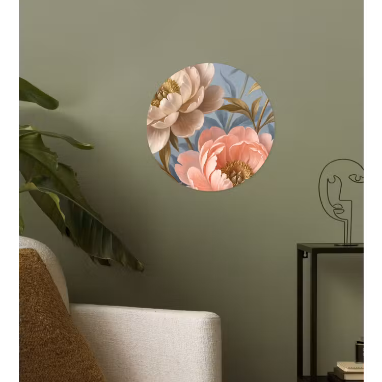 Bloemen - Roze - Beige - Modern - Natuur Wandcirkel behangsticker klein -sfeer2