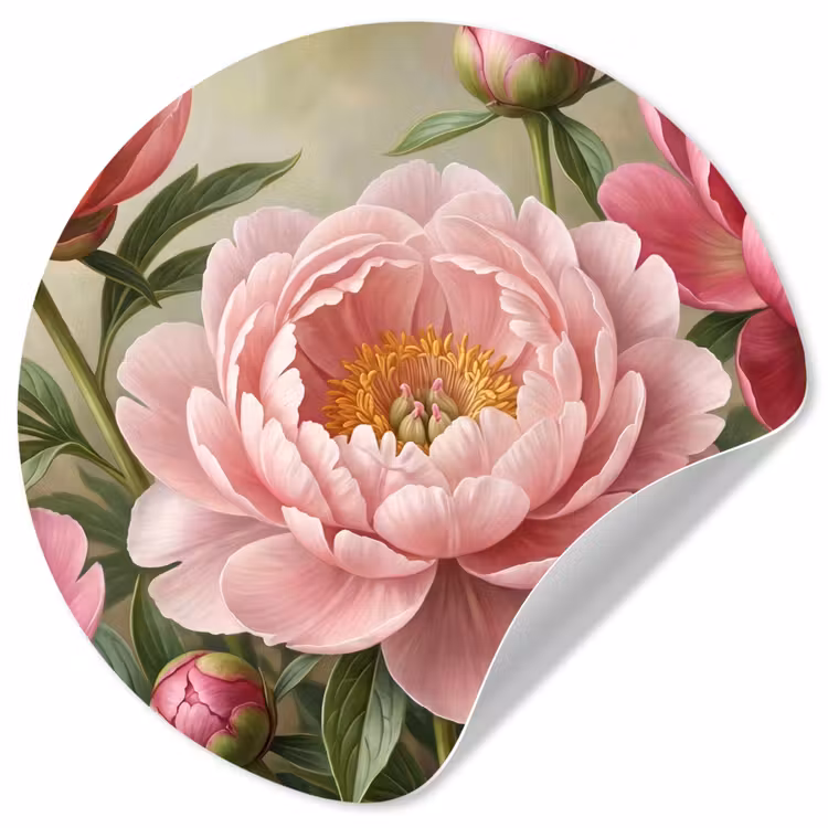 Bloemen - Roze - Klassiek - Gedetailleerd - Natuur Wandcirkel behangsticker klein -3d