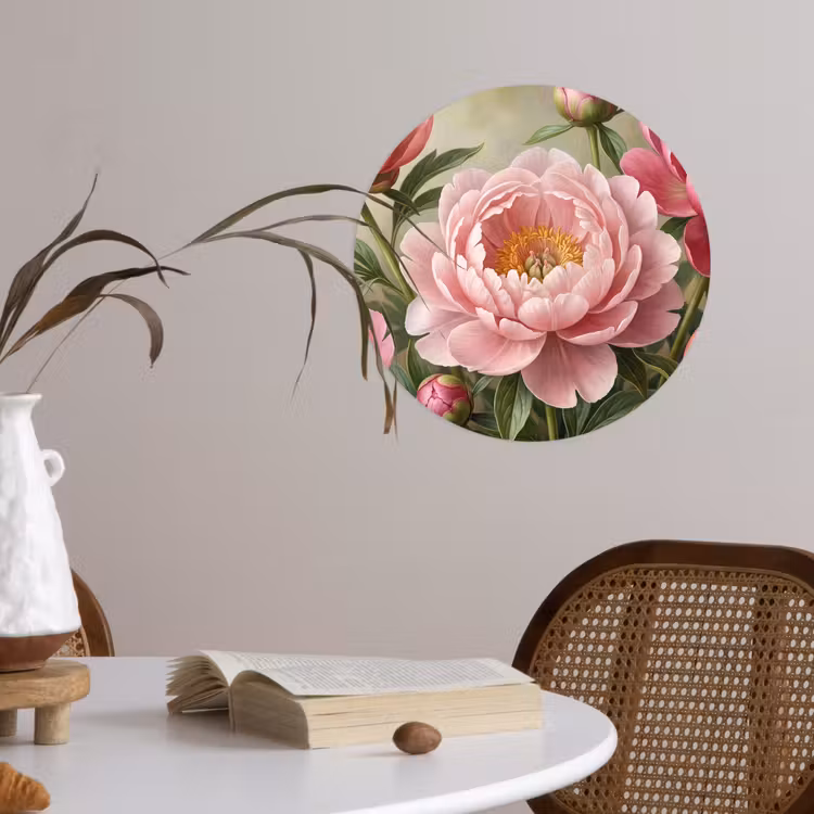 Bloemen - Roze - Klassiek - Gedetailleerd - Natuur Wandcirkel behangsticker klein -sfeer3
