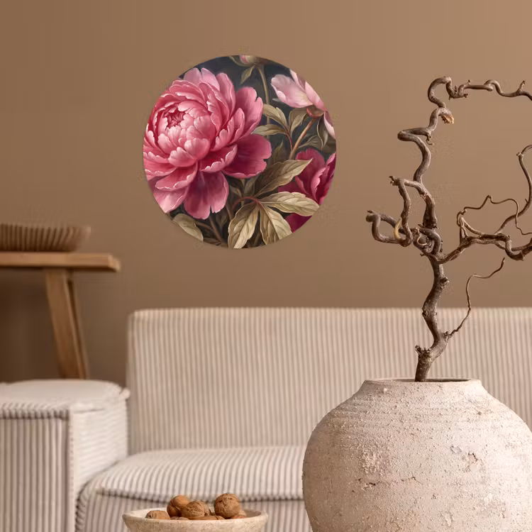 Bloemen - Roze - Klassiek - Natuur Wandcirkel behangsticker klein -sfeer1