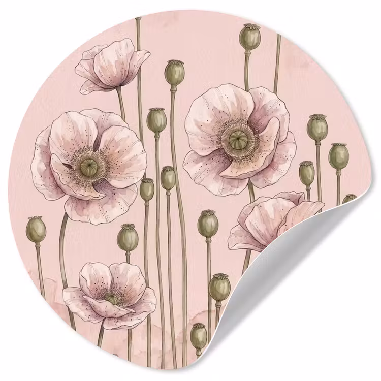 Bloemen - Zomer - Natuur - Aquarel - Roze Wandcirkel behangsticker klein -3d