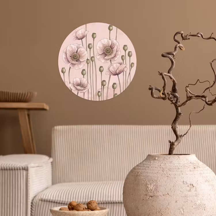 Bloemen - Zomer - Natuur - Aquarel - Roze Wandcirkel behangsticker klein -sfeer1