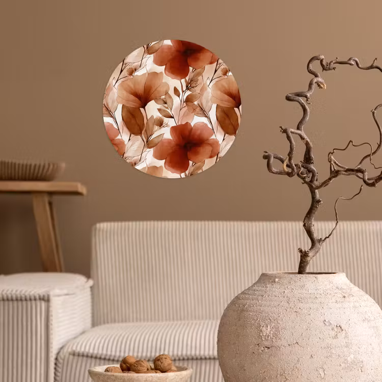Bloemen - Aquarel - Botanisch - Terracotta Wandcirkel behangsticker klein 186 -sfeer1
