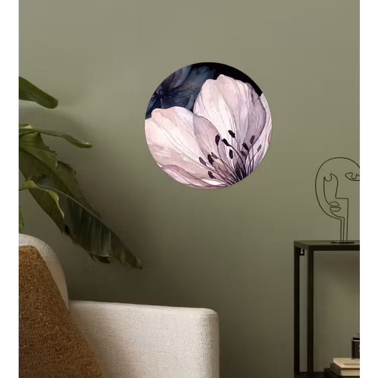 Bloemen - Aquarel - Modern - Roze - Donker Wandcirkel behangsticker klein -sfeer2