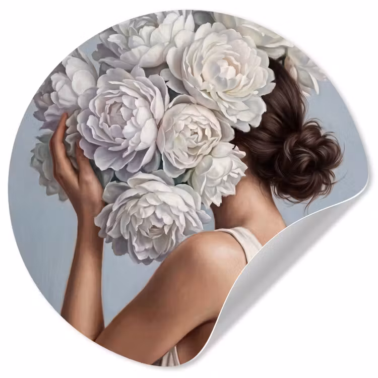Bloemen - Vrouw - Wit Wandcirkel behangsticker klein -3d