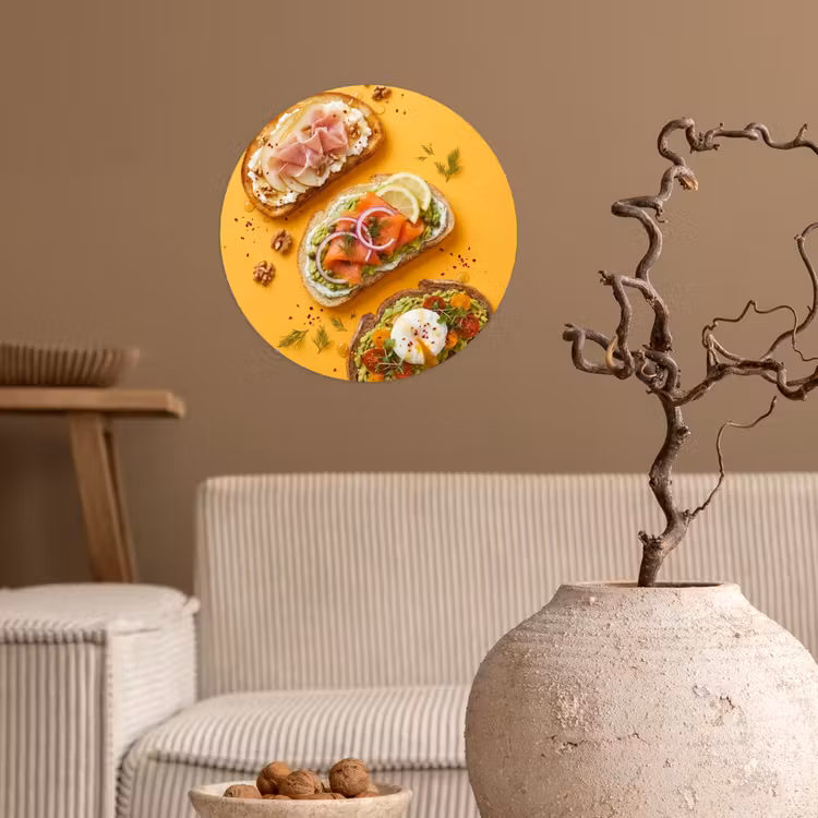 Eten - Brood - Ontbijt - Modern - Kleurrijk Wandcirkel behangsticker klein -sfeer1