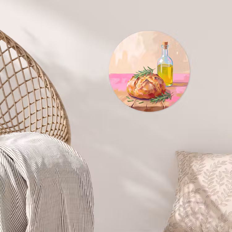 Eten - Brood - Olijfolie - Abstract - Keuken Wandcirkel behangsticker klein -sfeer4