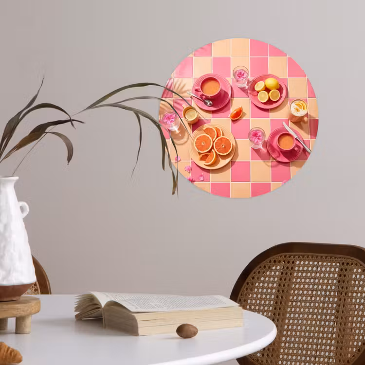 Eten - Citrusvruchten - Stillevens - Roze - Oranje Wandcirkel behangsticker klein -sfeer3