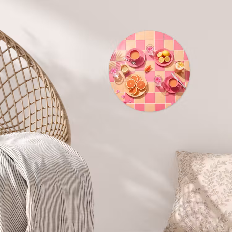Eten - Citrusvruchten - Stillevens - Roze - Oranje Wandcirkel behangsticker klein -sfeer4