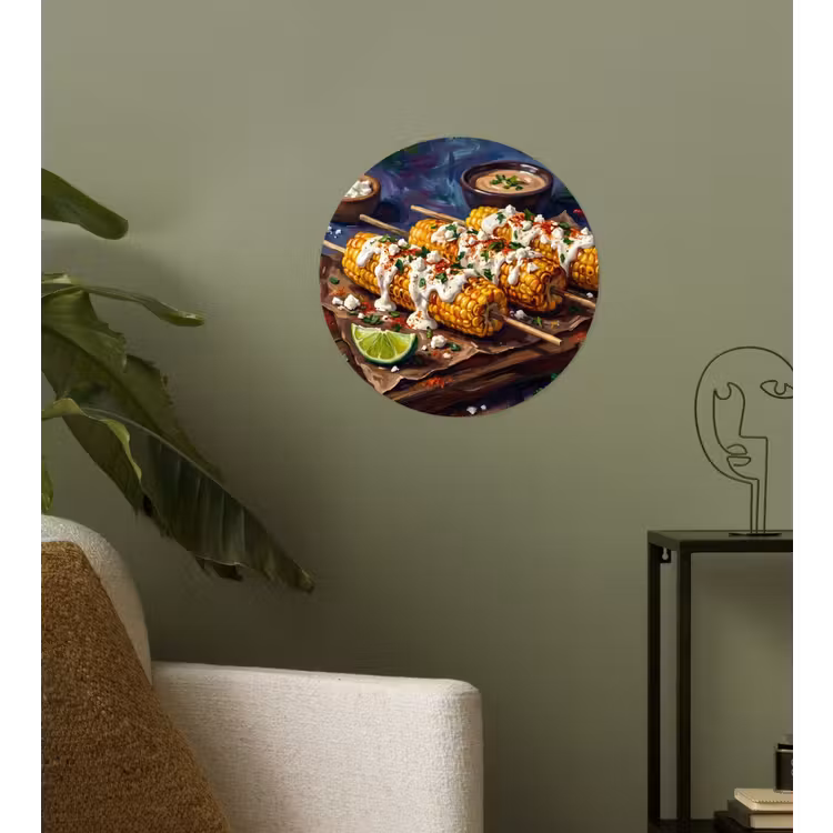 Eten - Maïs - Saus - Geschilderd - Geel Wandcirkel behangsticker klein -sfeer2