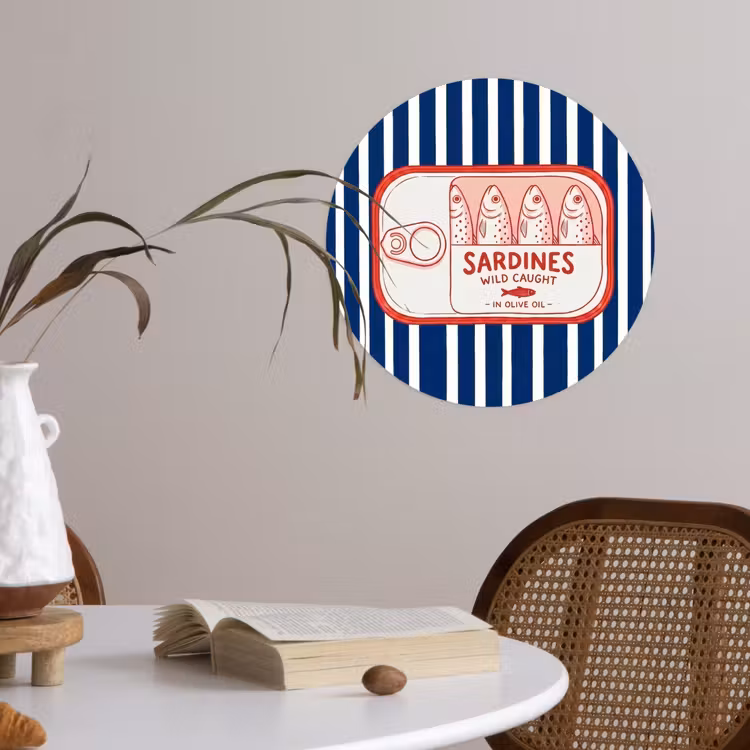 Eten - Vis - Blik - Illustratie - Rood Wandcirkel behangsticker klein -sfeer3