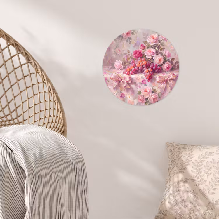 Eten - Bloemen - Stilleven - Roze - Goud Wandcirkel behangsticker klein -sfeer4