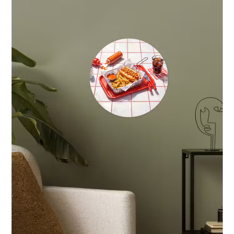 Eten - Hotdog - Fastfood - Modern - Rood Wandcirkel behangsticker klein -sfeer2