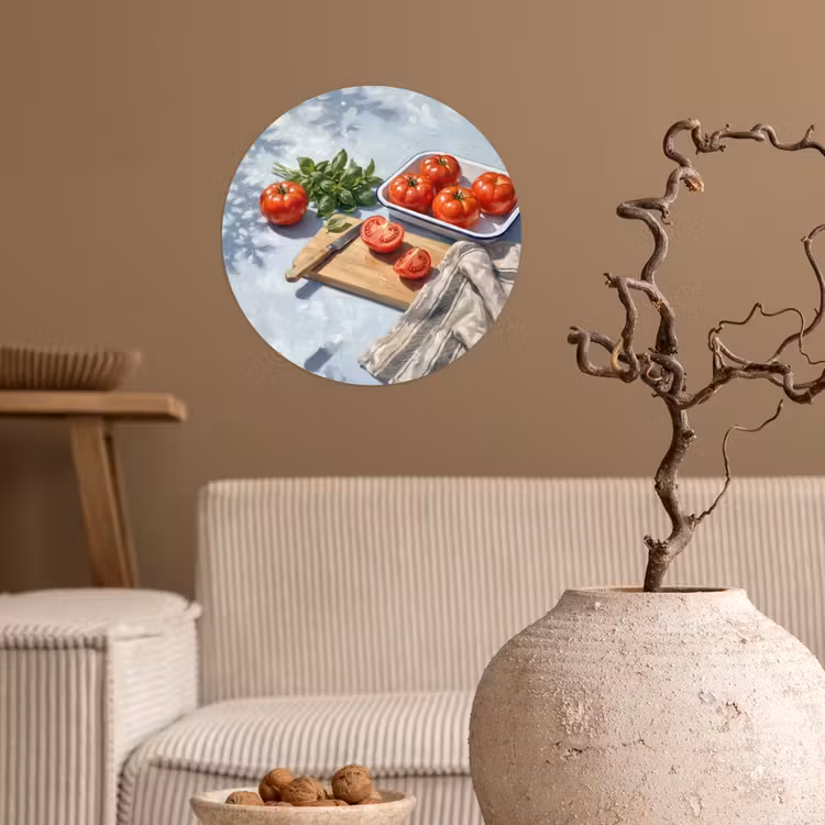 Eten - Keuken - Ingrediënten - Stillleven - Rood Wandcirkel behangsticker klein -sfeer1