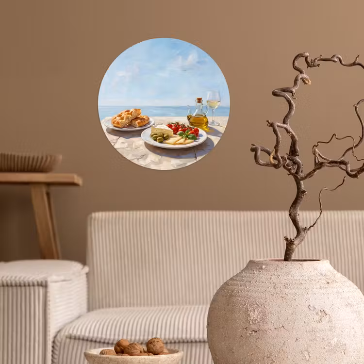 Eten - Middellandse Zee - Natuur - Geschilderd Wandcirkel behangsticker klein -sfeer1