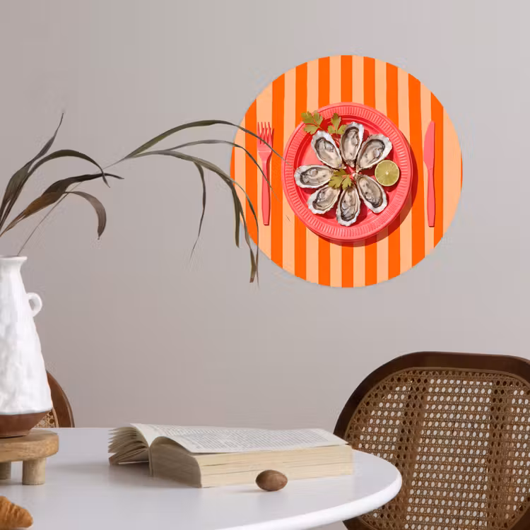 Eten - Oester - Zeevruchten - Oranje - Modern Wandcirkel behangsticker klein -sfeer3