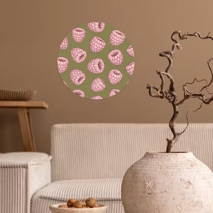 Eten - Patroon - Illustratie - Roze - Groen Wandcirkel behangsticker klein -sfeer1