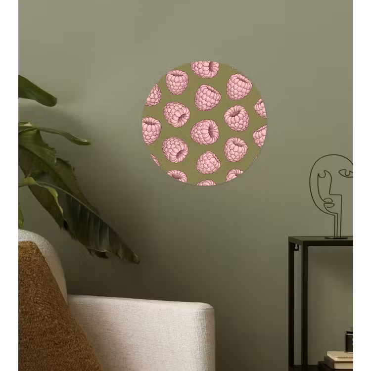 Eten - Patroon - Illustratie - Roze - Groen Wandcirkel behangsticker klein -sfeer2