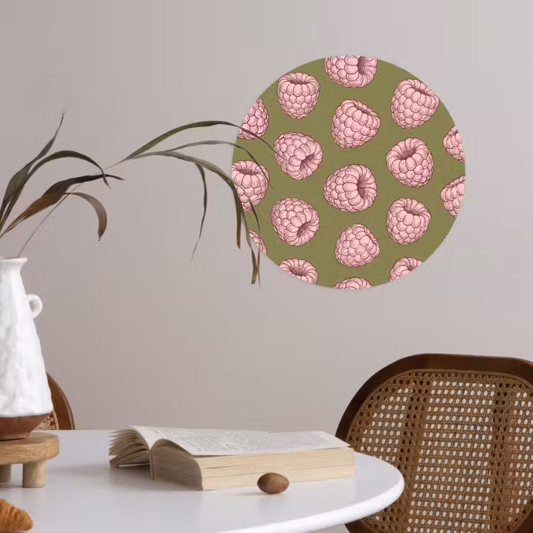 Eten - Patroon - Illustratie - Roze - Groen Wandcirkel behangsticker klein -sfeer3