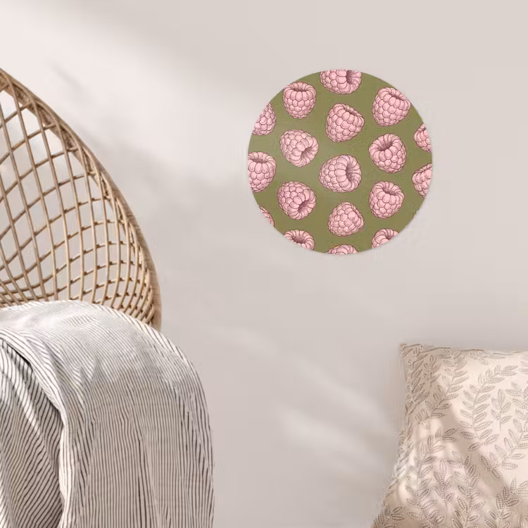 Eten - Patroon - Illustratie - Roze - Groen Wandcirkel behangsticker klein -sfeer4