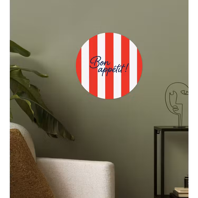 Eten - Spreuk - Keuken - Grafisch - Rood-Wit Wandcirkel behangsticker klein -sfeer2