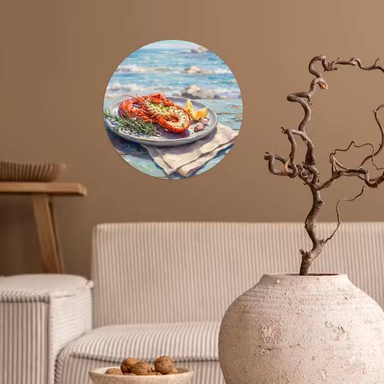 Eten - Zee - Kust - Modern - Blauw Wandcirkel behangsticker klein -sfeer1