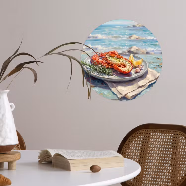 Eten - Zee - Kust - Modern - Blauw Wandcirkel behangsticker klein -sfeer3