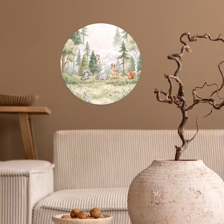 Bos - Dieren - Groen Wandcirkel behangsticker klein -sfeer1