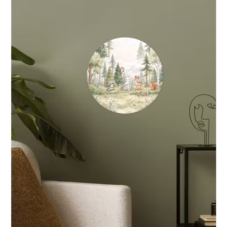Bos - Dieren - Groen Wandcirkel behangsticker klein -sfeer2