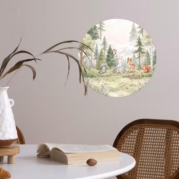 Bos - Dieren - Groen Wandcirkel behangsticker klein -sfeer3