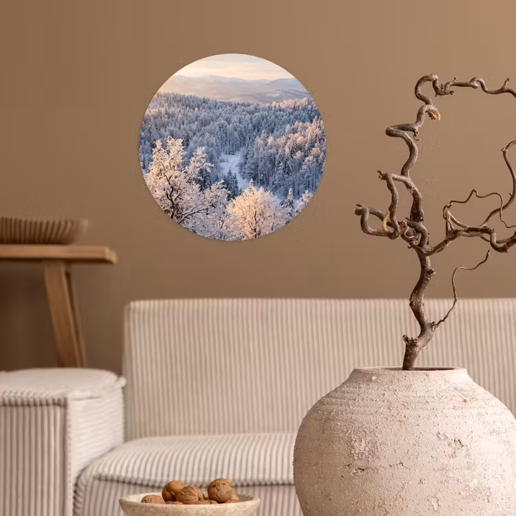Bos - Bergen - Goud - Winter - Warm Wandcirkel behangsticker klein -sfeer1