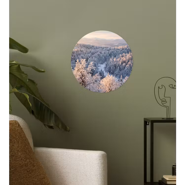 Bos - Bergen - Goud - Winter - Warm Wandcirkel behangsticker klein -sfeer2