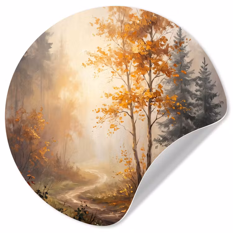 Bospad - Herfstbladeren - Natuur - Schilderachtig - Oranje Wandcirkel behangsticker klein -3d