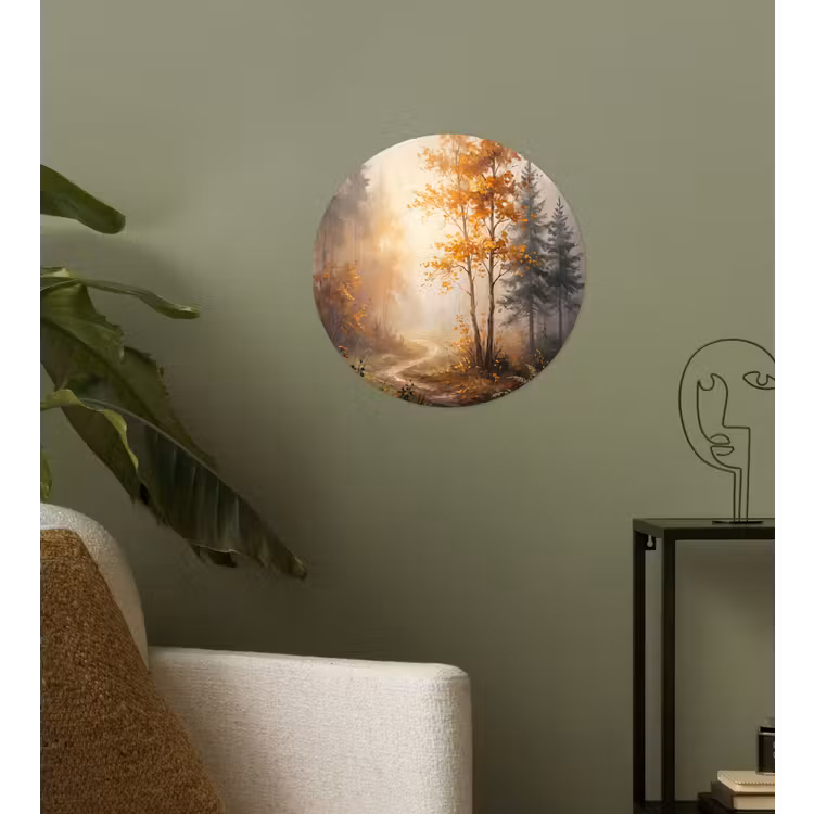 Bospad - Herfstbladeren - Natuur - Schilderachtig - Oranje Wandcirkel behangsticker klein -sfeer2