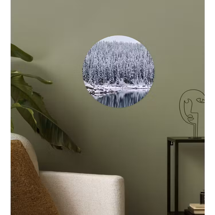 Bos - Reflectie - Meer - Winter - Serene Wandcirkel behangsticker klein -sfeer2