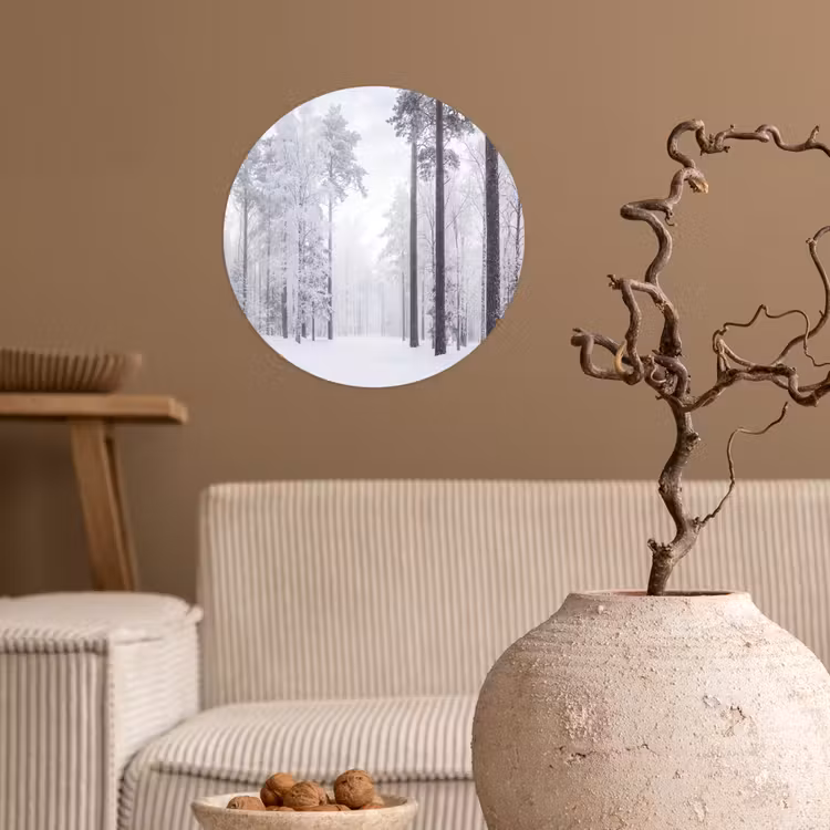 Bos - Sneeuw - Pad - Winter - Stilte Wandcirkel behangsticker klein -sfeer1