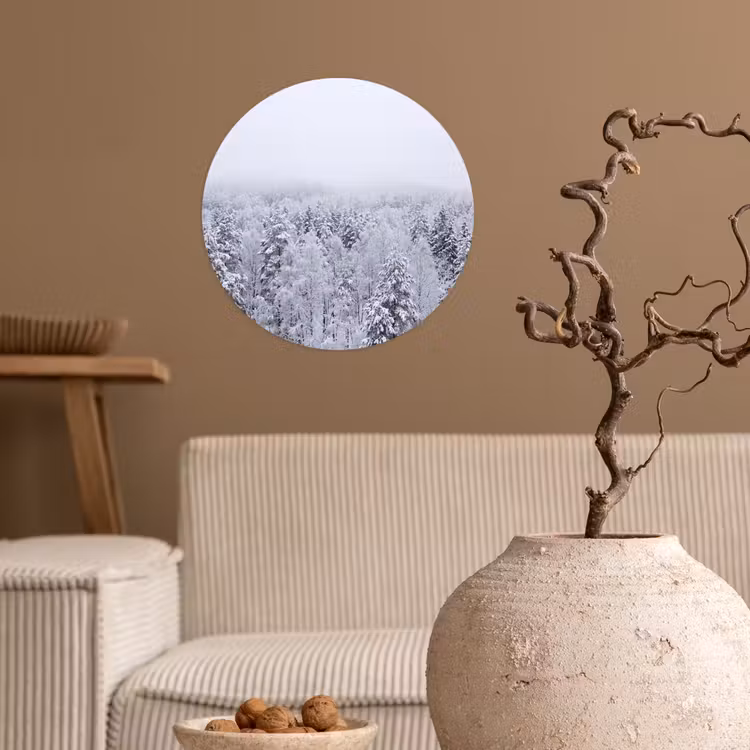Bos - Sneeuw - Winter - Natuur - Wit Wandcirkel behangsticker klein -sfeer1